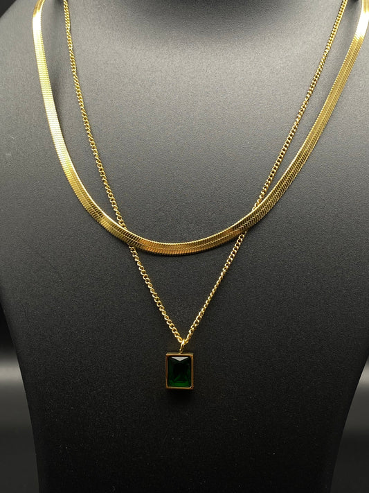 Emerald Duo Double Chain Necklace