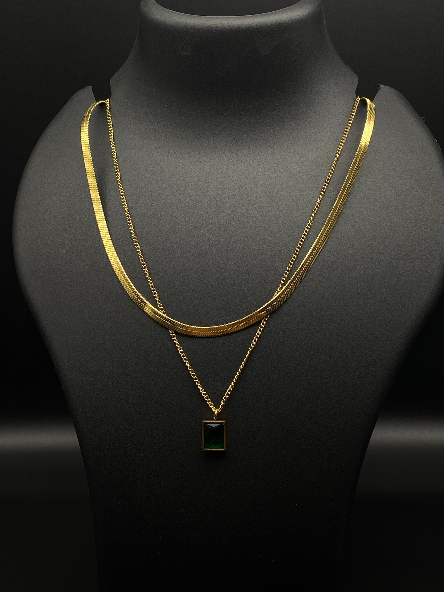 Emerald Duo Double Chain Necklace