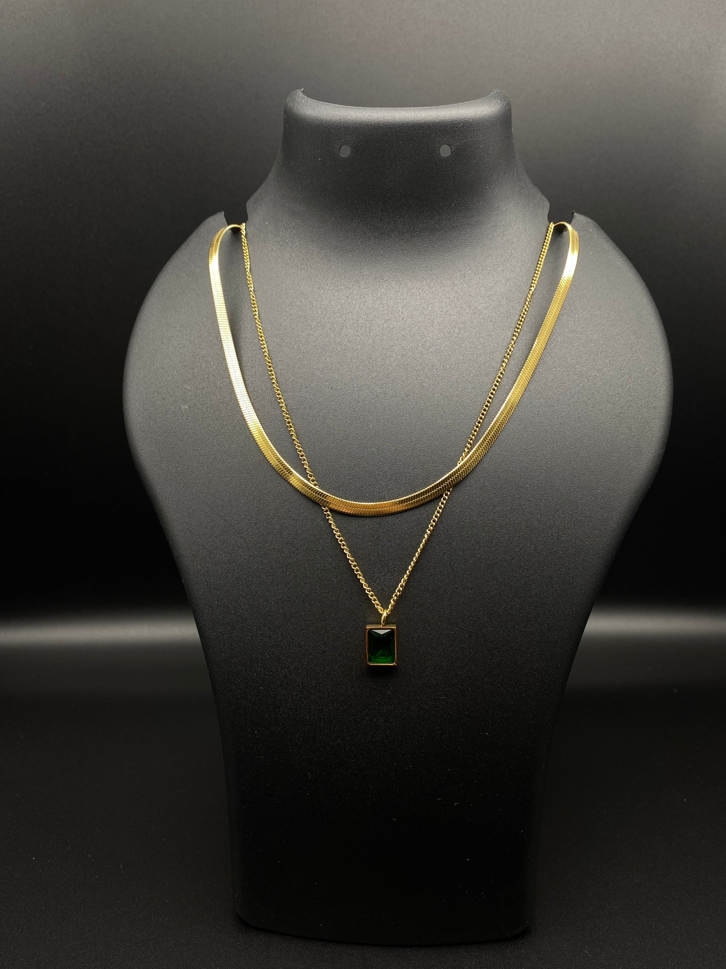 Emerald Duo Double Chain Necklace